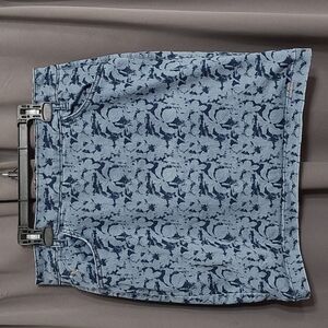 Beija Flor Women's Skirt Indigo Blue Floral Stretch Back Zip Pockets Sz 6/28 EUC